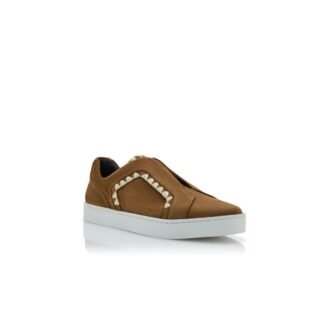 AGILIO Sneakers in pelle scamosciata marrone con cucitura a punto festone
