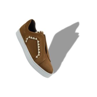 AGILIO Sneakers in pelle scamosciata marrone con cucitura a punto festone