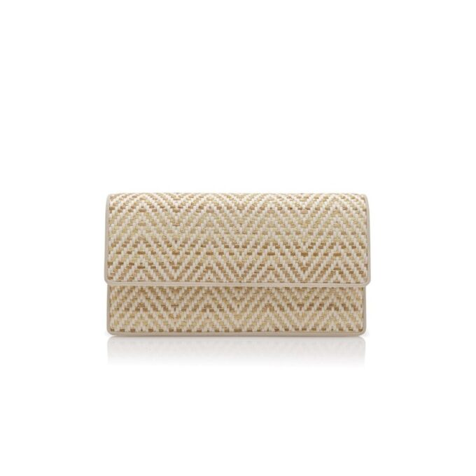 CAPRIPLA Pochette in rafia beige chiaro e crema
