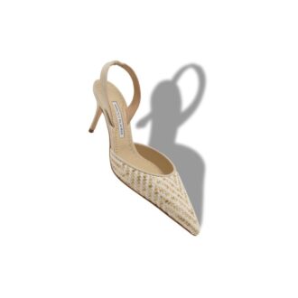 CAROLYNE 70 Décolleté con cinturino posteriore in rafia beige chiaro e crema