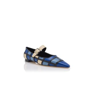 CUCAYA Décolleté basse Mary Jane in pelle nappa blu e crema