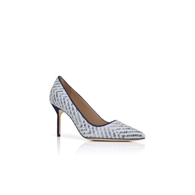 Décolleté a punta in rafia blu navy e bianca Décolleté a punta in rafia blu navy e bianca