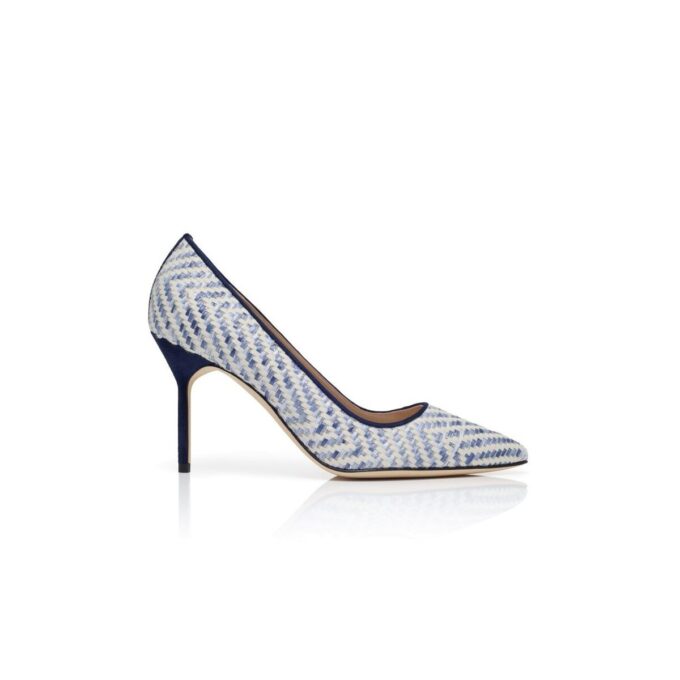 Décolleté a punta in rafia blu navy e bianca Décolleté a punta in rafia blu navy e bianca