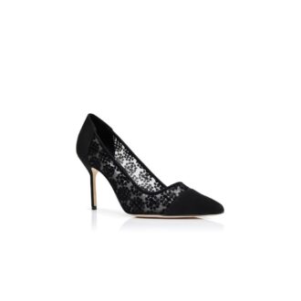 Décolleté CAPCOUR in pizzo nero con dettagli floreali