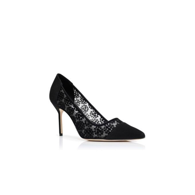 Décolleté CAPCOUR in pizzo nero con dettagli floreali Décolleté CAPCOUR in pizzo nero con dettagli floreali
