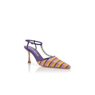 Décolleté con cinturino a T a righe in cotone viola e arancione IMBO