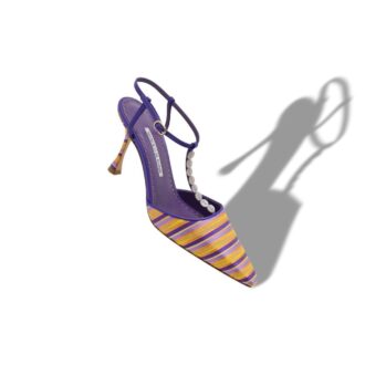 Décolleté con cinturino a T a righe in cotone viola e arancione IMBO
