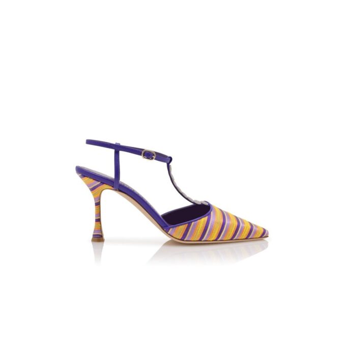 Décolleté con cinturino a T a righe in cotone viola e arancione IMBO