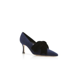 Décolleté SERBA in camoscio blu navy con fiocco in velluto