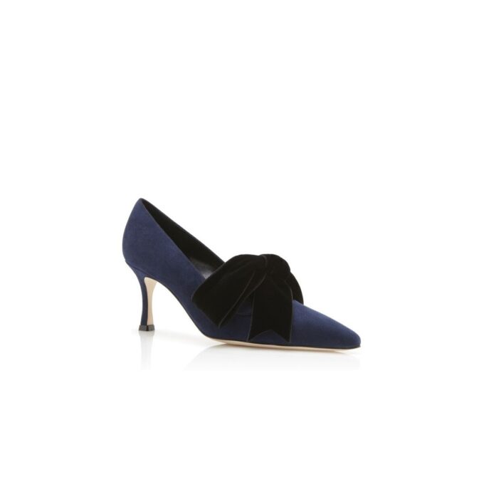 Décolleté SERBA in camoscio blu navy con fiocco in velluto Décolleté SERBA in camoscio blu navy con fiocco in velluto