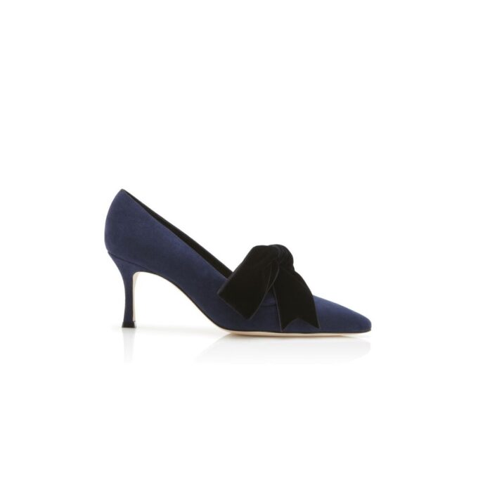 Décolleté SERBA in camoscio blu navy con fiocco in velluto Décolleté SERBA in camoscio blu navy con fiocco in velluto