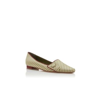 FONTENAI Décolleté bassa a righe in seta verde e beige