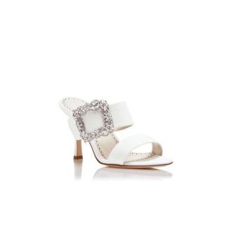 GABLE JEWEL Sabot con fibbia gioiello in crêpe de chine bianco