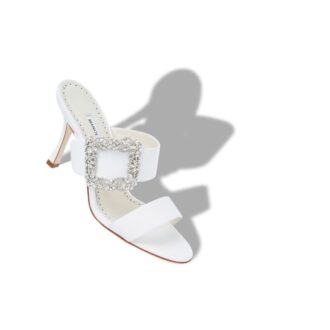 GABLE JEWEL Sabot con fibbia gioiello in crêpe de chine bianco