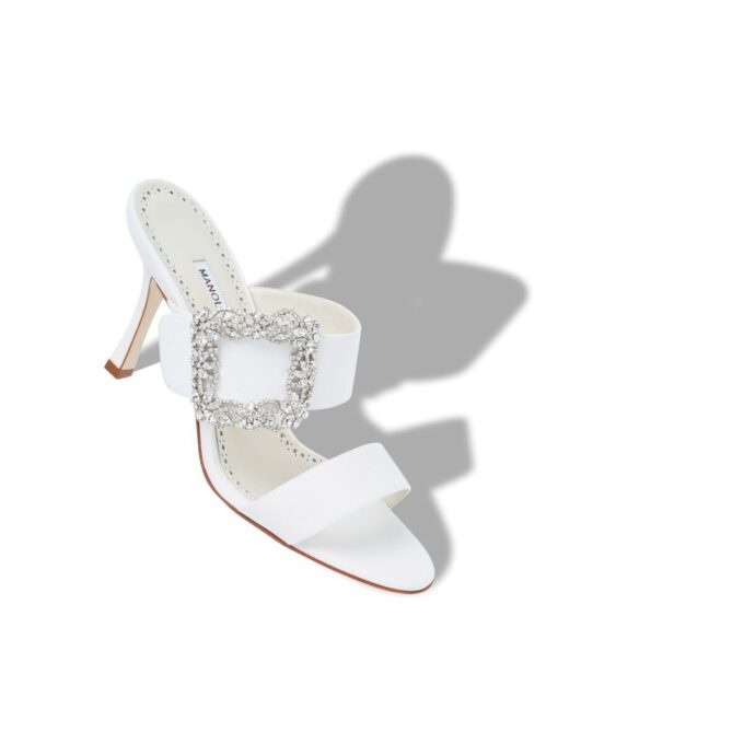 GABLE JEWEL Sabot con fibbia gioiello in crêpe de chine bianco GABLE JEWEL Sabot con fibbia gioiello in crêpe de chine bianco