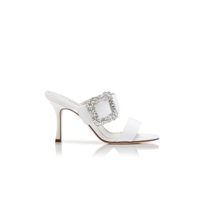 GABLE JEWEL Sabot con fibbia gioiello in crêpe de chine bianco GABLE JEWEL Sabot con fibbia gioiello in crêpe de chine bianco