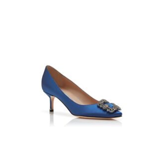 Hangisi 50 Décolleté blu in raso con fibbia gioiello
