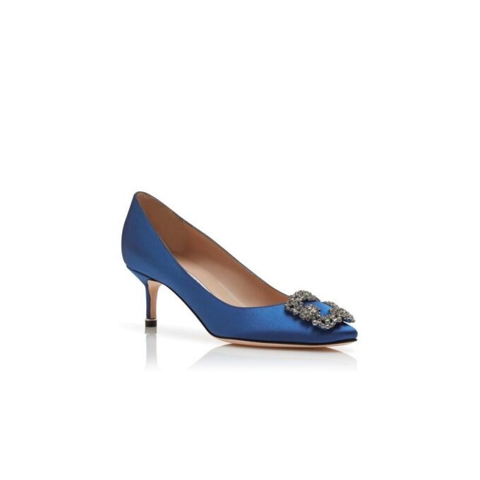 Hangisi 50 Décolleté blu in raso con fibbia gioiello Hangisi 50 Décolleté blu in raso con fibbia gioiello