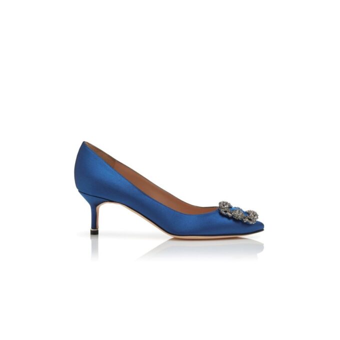Hangisi 50 Décolleté blu in raso con fibbia gioiello Hangisi 50 Décolleté blu in raso con fibbia gioiello