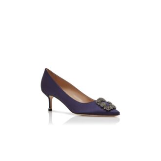 Hangisi 50 Décolleté in raso blu scuro con fibbia gioiello