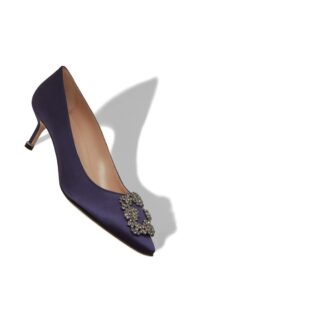 Hangisi 50 Décolleté in raso blu scuro con fibbia gioiello