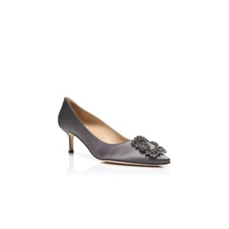 Hangisi 50 Décolleté in raso grigio con fibbia gioiello