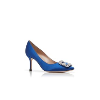 Hangisi 70 Décolleté blu in raso con fibbia gioiello