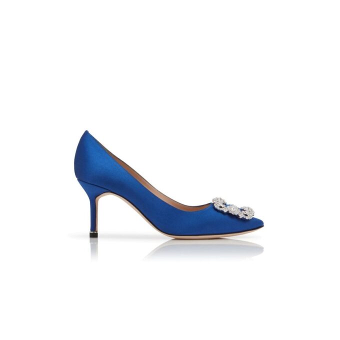Hangisi 70 Décolleté blu in raso con fibbia gioiello Hangisi 70 Décolleté blu in raso con fibbia gioiello
