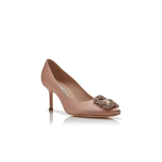 Hangisi 70 Décolleté in raso beige con fibbia gioiello