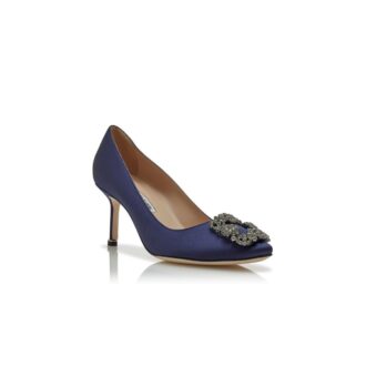 Hangisi 70 Décolleté in raso blu navy con fibbia gioiello