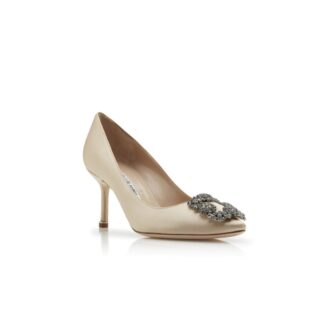 Hangisi 70 Décolleté in raso color champagne con fibbia gioiello