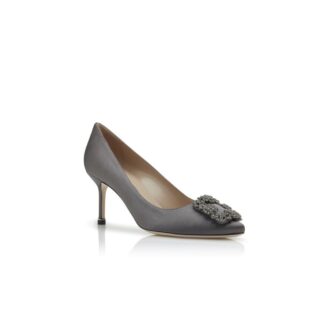 Hangisi 70 Décolleté in raso grigio scuro con fibbia gioiello