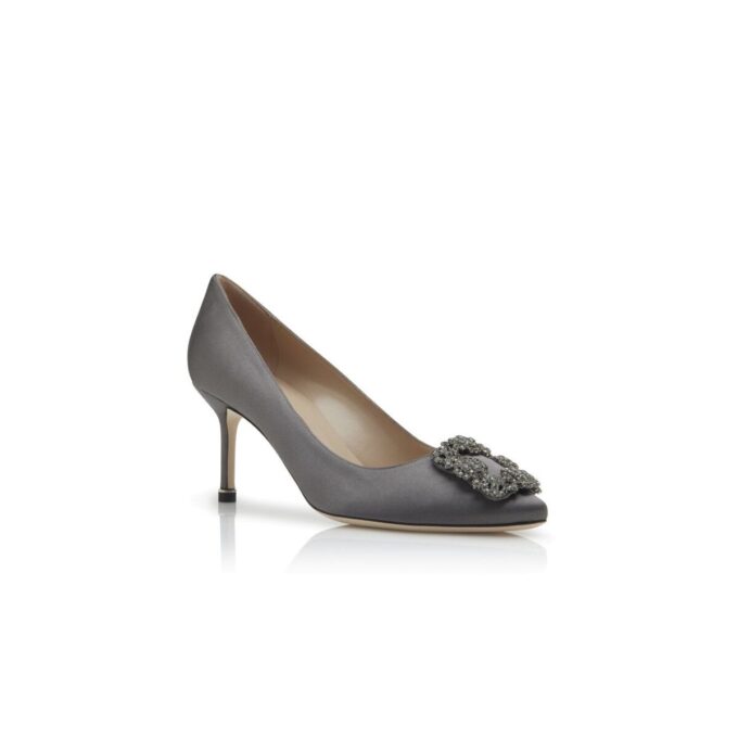 Hangisi 70 Décolleté in raso grigio scuro con fibbia gioiello Hangisi 70 Décolleté in raso grigio scuro con fibbia gioiello