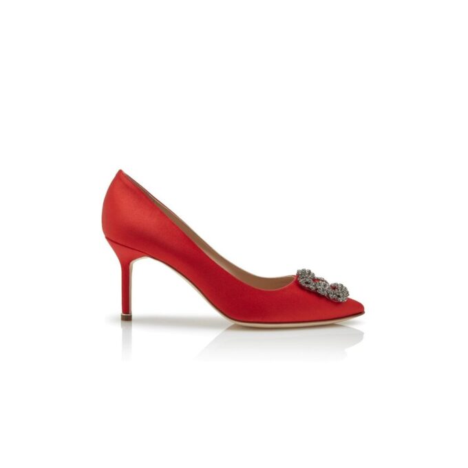 Hangisi 70 Décolleté in raso rosso con fibbia gioiello Hangisi 70 Décolleté in raso rosso con fibbia gioiello