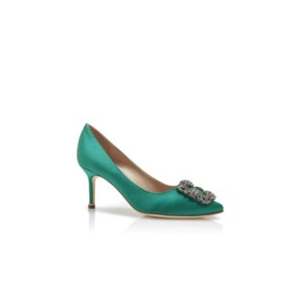 Hangisi 70 Décolleté in raso verde con fibbia gioiello
