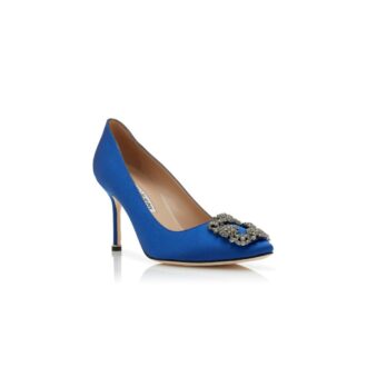Hangisi 90 Décolleté blu in raso con fibbia gioiello