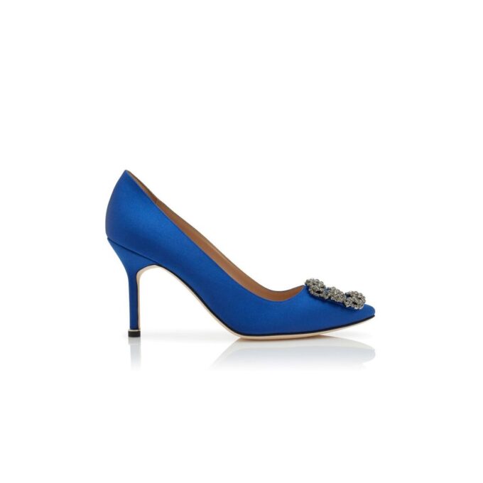 Hangisi 90 Décolleté blu in raso con fibbia gioiello Hangisi 90 Décolleté blu in raso con fibbia gioiello