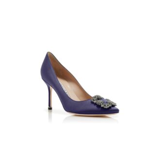 Hangisi 90 Décolleté blu navy in raso con fibbia gioiello