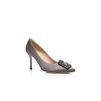Hangisi 90 Décolleté in raso grigio scuro con fibbia gioiello