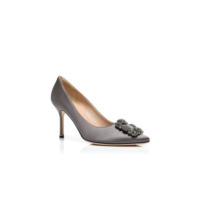 Hangisi 90 Décolleté in raso grigio scuro con fibbia gioiello Hangisi 90 Décolleté in raso grigio scuro con fibbia gioiello