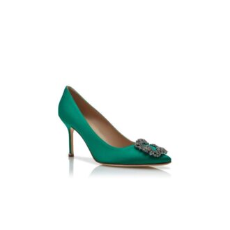 Hangisi 90 Décolleté in raso verde con fibbia gioiello Hangisi 90 Décolleté in raso verde con fibbia gioiello