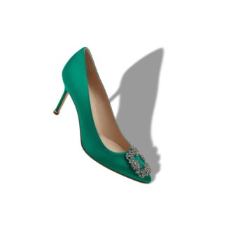 Hangisi 90 Décolleté in raso verde con fibbia gioiello Hangisi 90 Décolleté in raso verde con fibbia gioiello