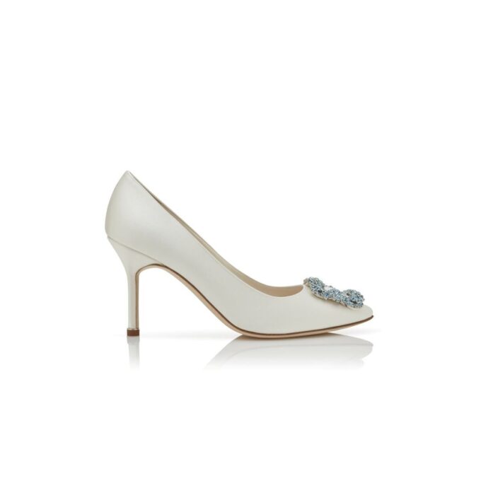 HANGISI BRIDAL 90 Décolleté in raso bianco con fibbia gioiello