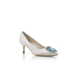HANGISI BRIDE 50 Décolleté in raso bianco con fibbia gioiello