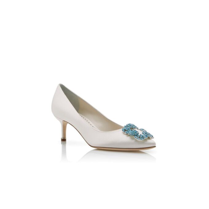 HANGISI BRIDE 50 Décolleté in raso bianco con fibbia gioiello HANGISI BRIDE 50 Décolleté in raso bianco con fibbia gioiello