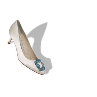 HANGISI BRIDE 50 Décolleté in raso bianco con fibbia gioiello