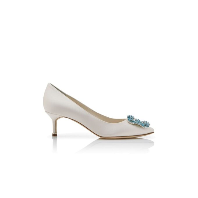 HANGISI BRIDE 50 Décolleté in raso bianco con fibbia gioiello HANGISI BRIDE 50 Décolleté in raso bianco con fibbia gioiello