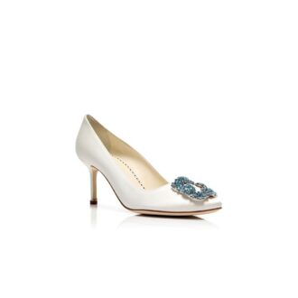 HANGISI BRIDE 70 Décolleté in raso bianco con fibbia gioiello