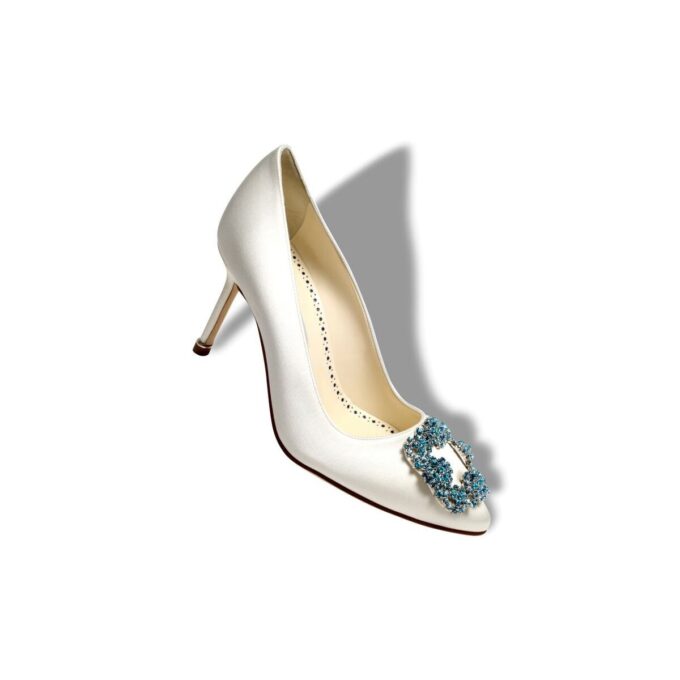 HANGISI BRIDE 70 Décolleté in raso bianco con fibbia gioiello
