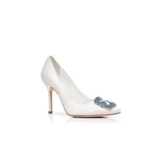 HANGISI BRIDE Décolleté in raso bianco con fibbia gioiello